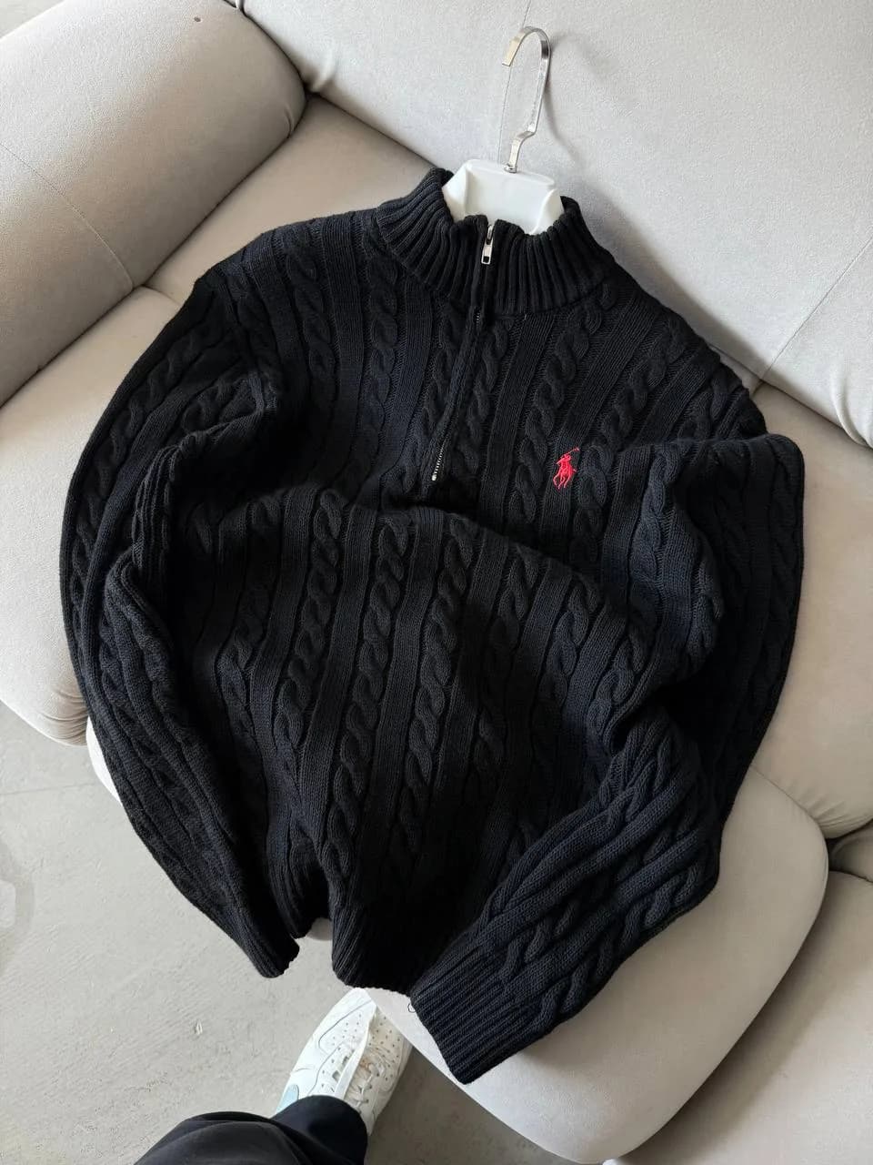 RALPH LAUREN YARIM FERMUAR TRİKO SİYAH görünüm 1