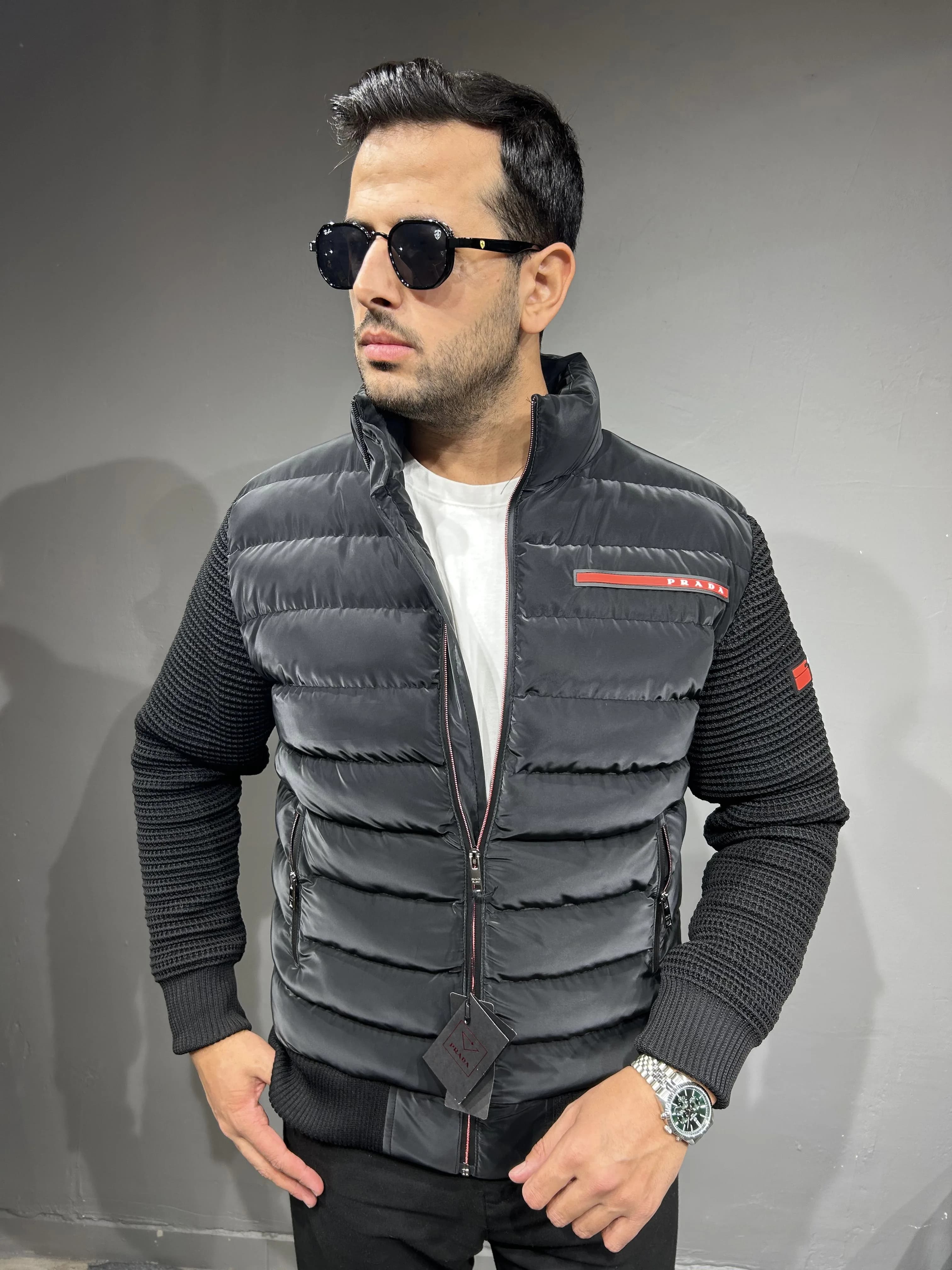 PRADA KOLLAR ÇELİK ÖRME MONT SİYAH görünüm 1