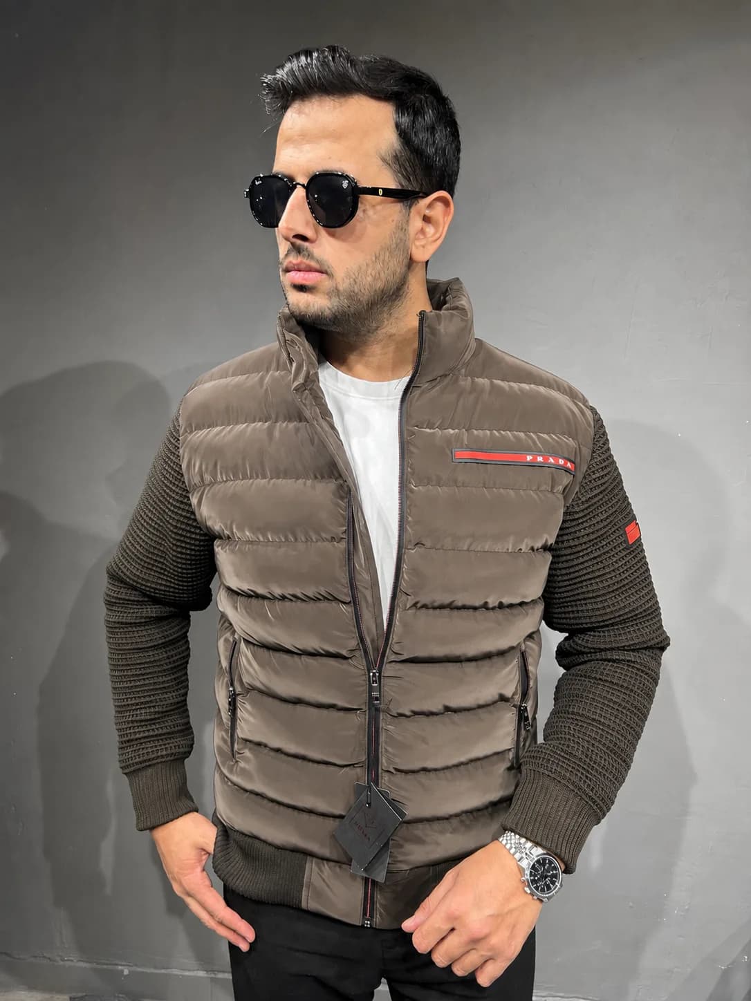PRADA KOLLAR ÇELİK ÖRME MONT KAHVE görünüm 1