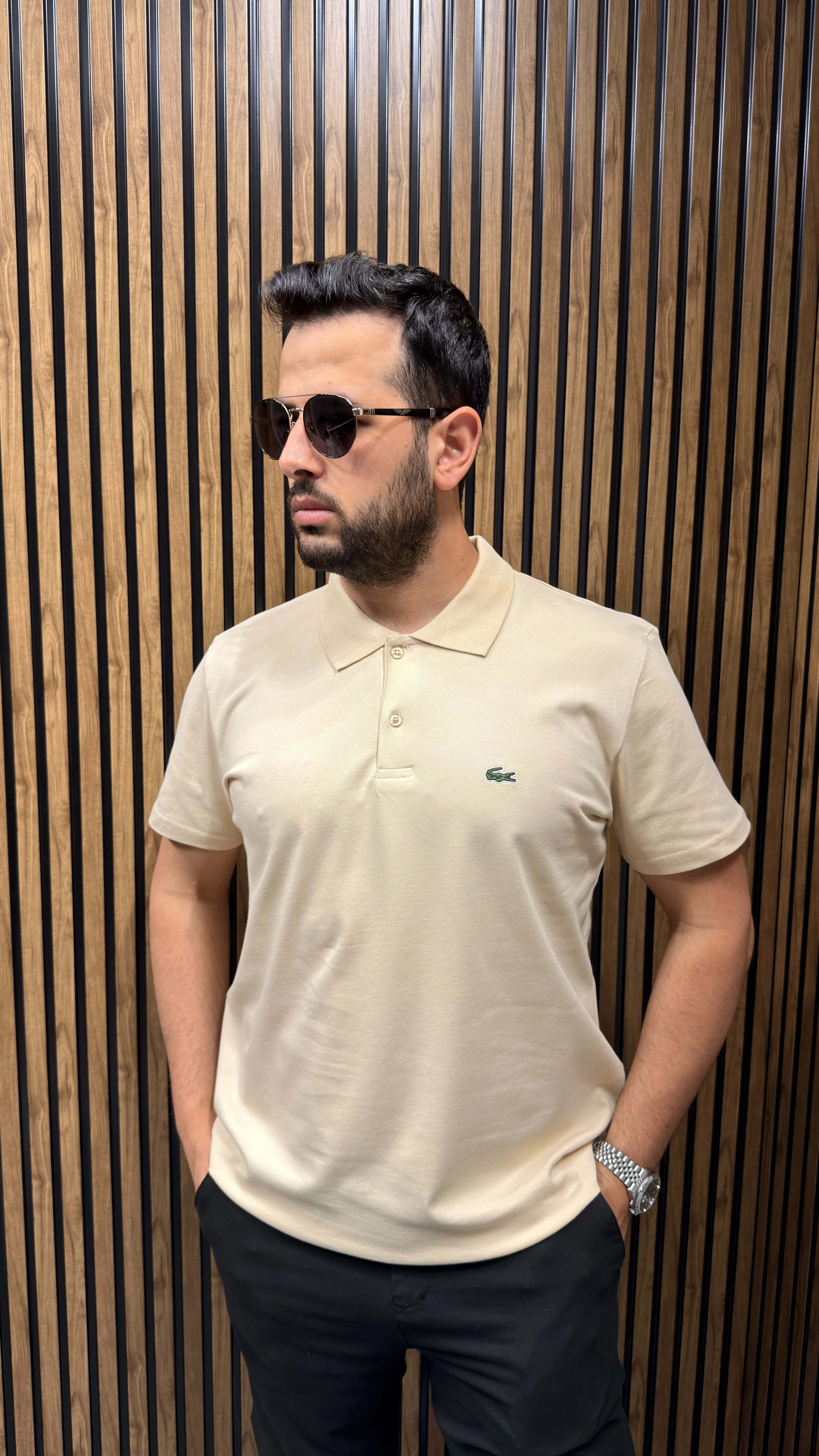 LACOSTE POLO YAKA PAMUK TSHİRT KREM görünüm 1