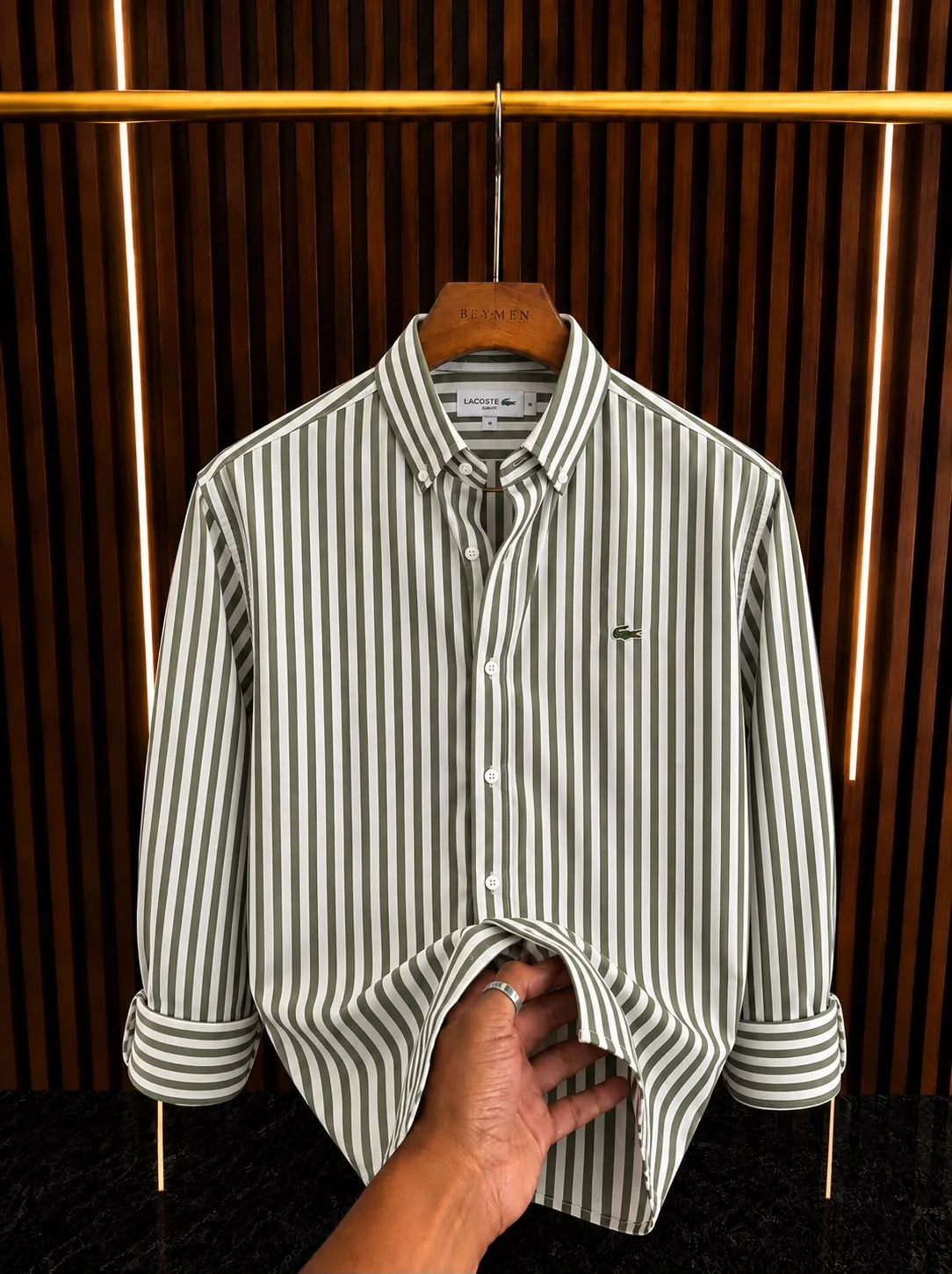 LACOSTE YEŞİL ÇİZGİLİ ORİJİNAL GÖMLEK görünüm 1