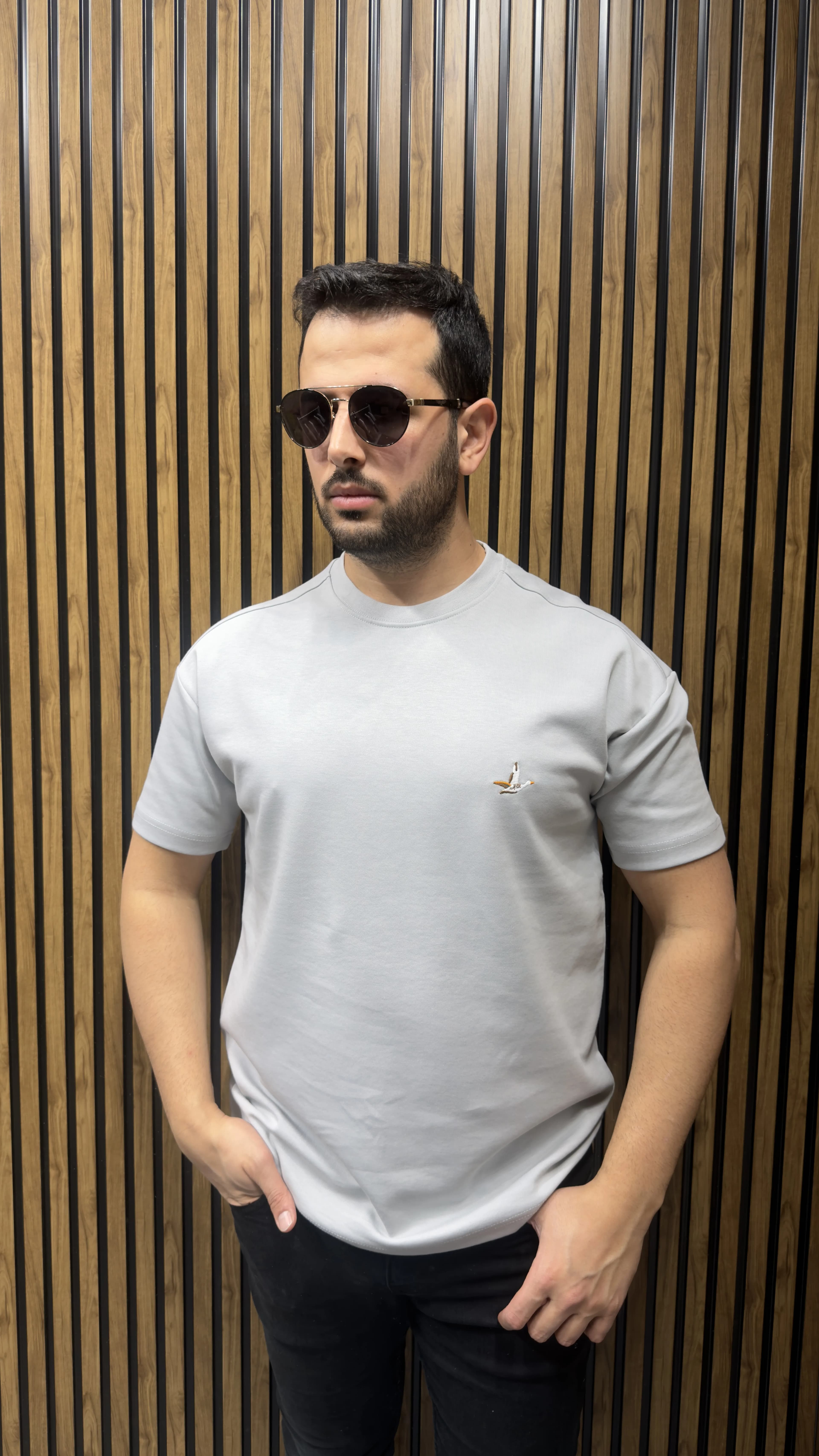 BEYMEN BİSİKLET YAKA PAMUK TSHİRT GRİ görünüm 1