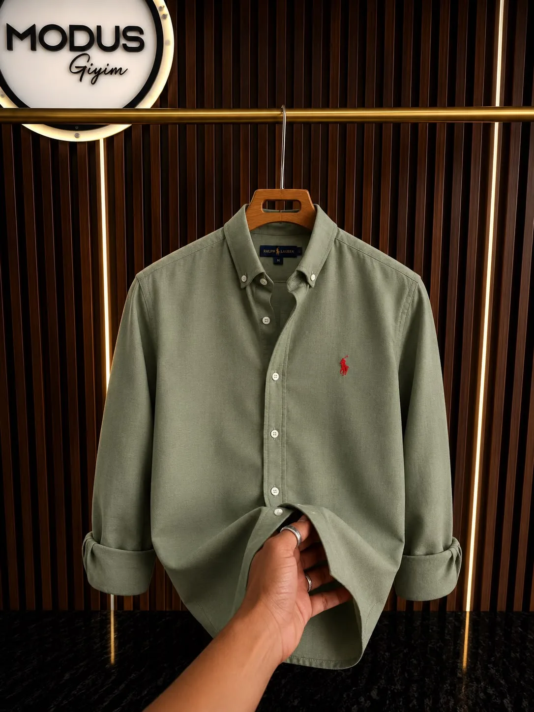 RALPH LAUREN KETEN GÖMLEK HAKİ YEŞİLİ görünüm 1