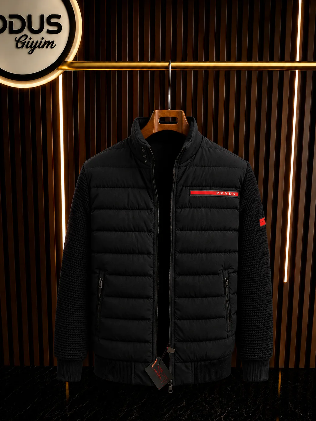 PRADA KOLLAR ÇELİK ÖRME MONT SİYAH görünüm 1