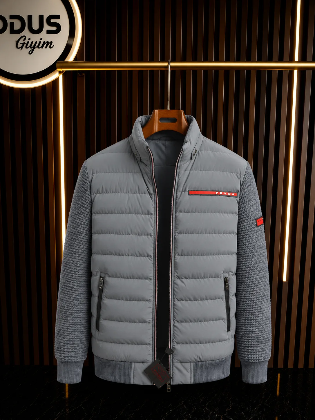PRADA KOLLAR ÇELİK ÖRME MONT GRİ görünüm 1