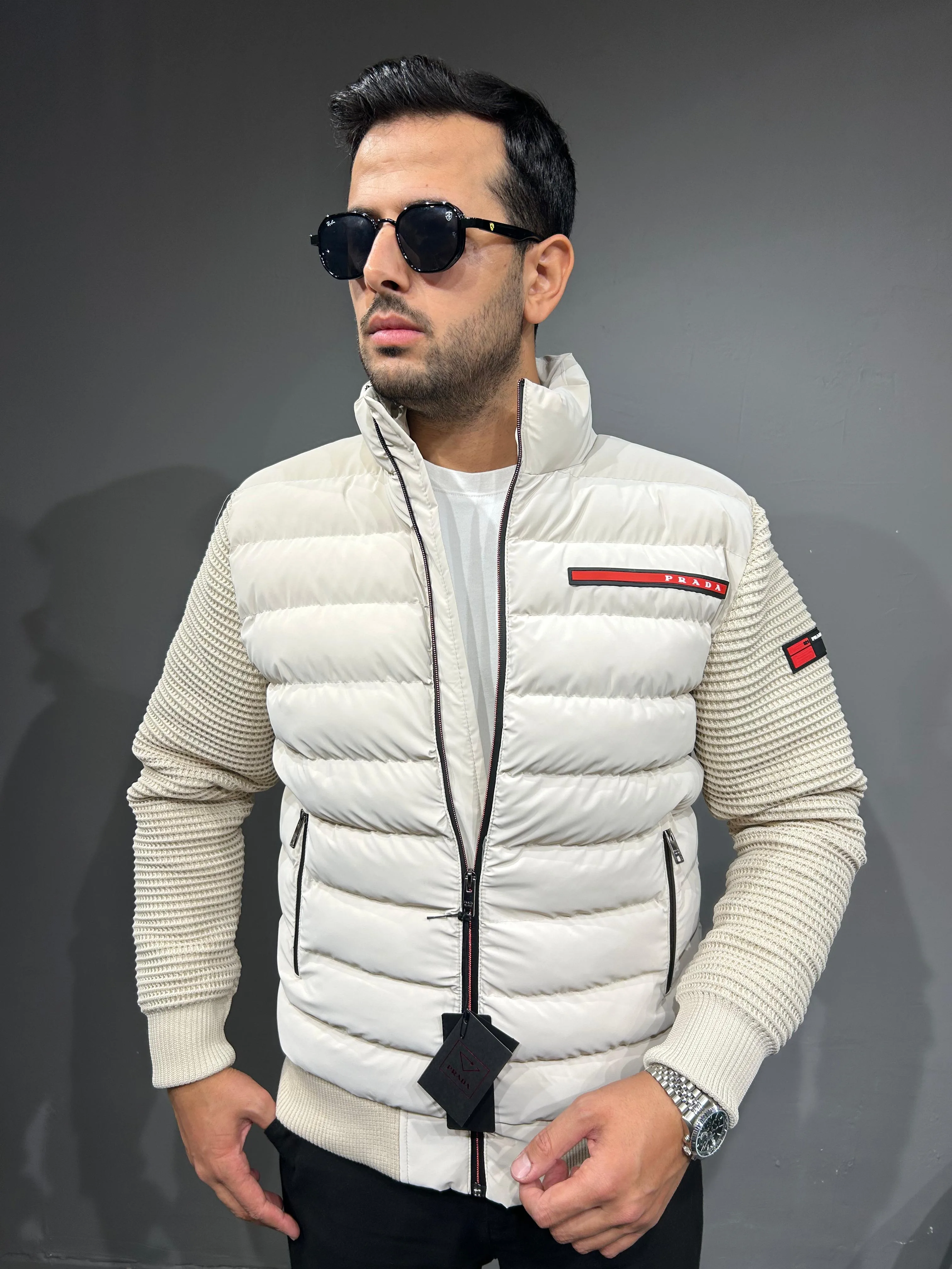 PRADA KOLLAR ÇELİK ÖRME MONT KREM