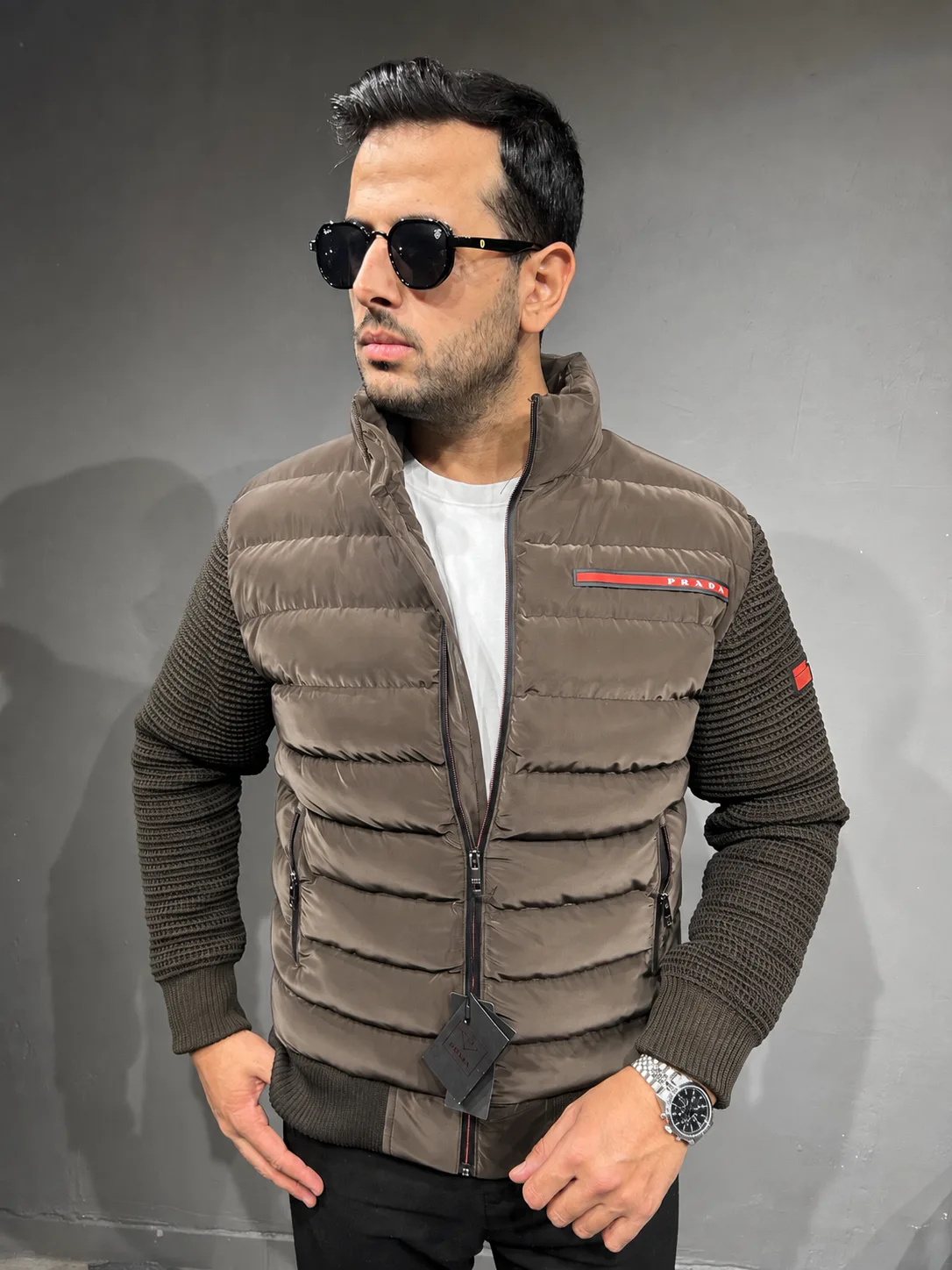 PRADA KOLLAR ÇELİK ÖRME MONT KAHVE
