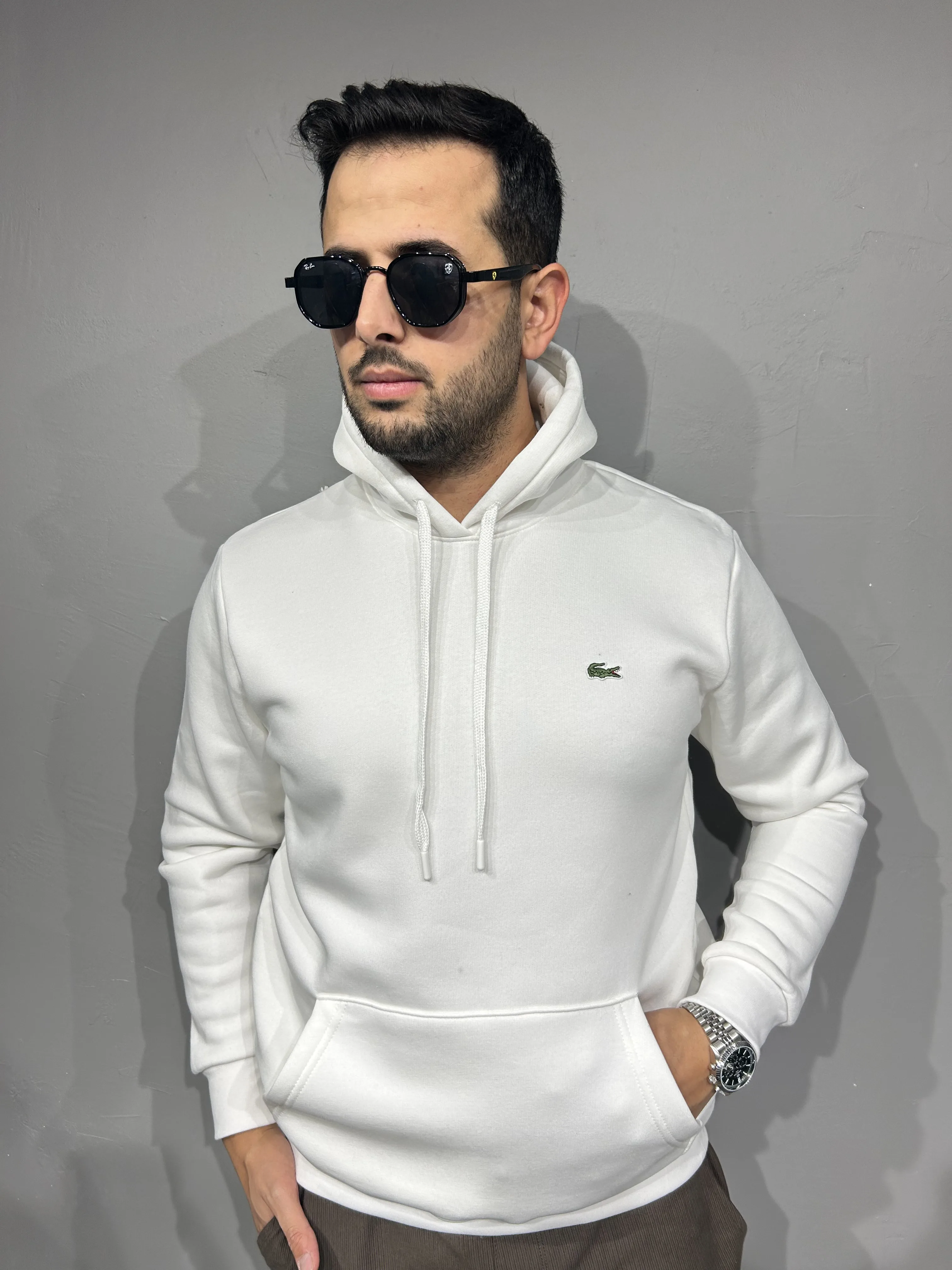 LACOSTE KAPÜŞONLU PAMUK SWEAT BEYAZ