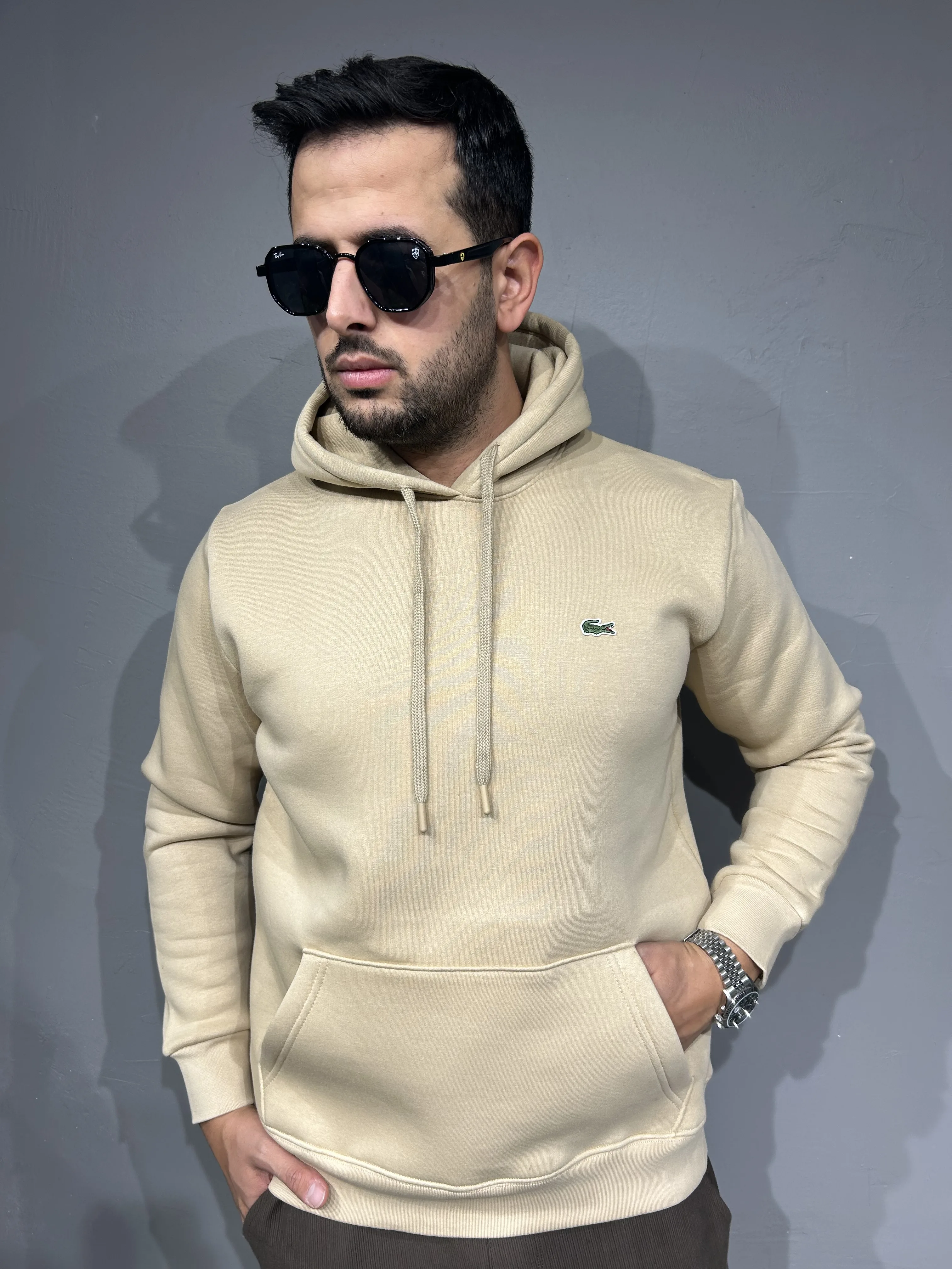 LACOSTE KAPÜŞONLU PAMUK SWEAT KREM
