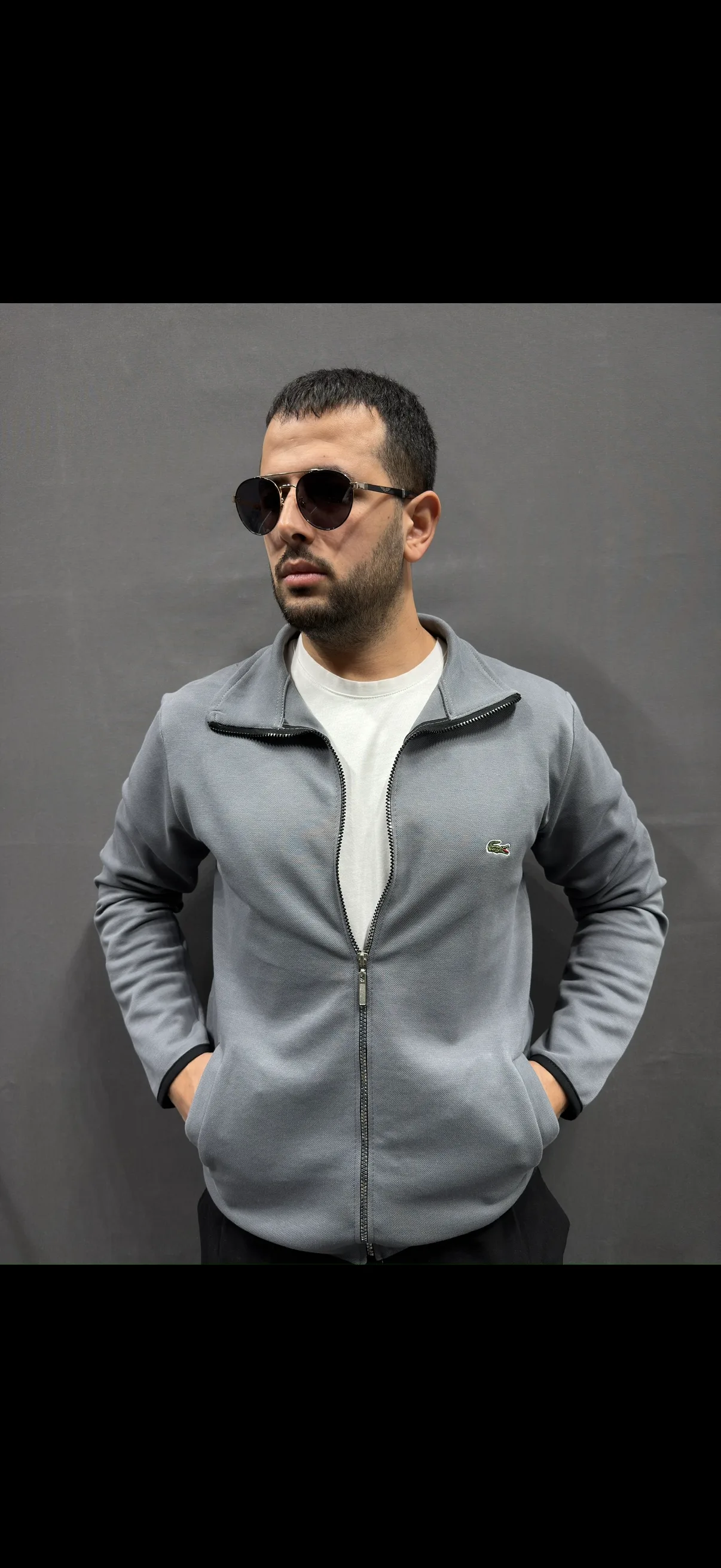 LACOSTE BOYDAN FERMUARLI MEVSİMLİK HIRKA GRİ